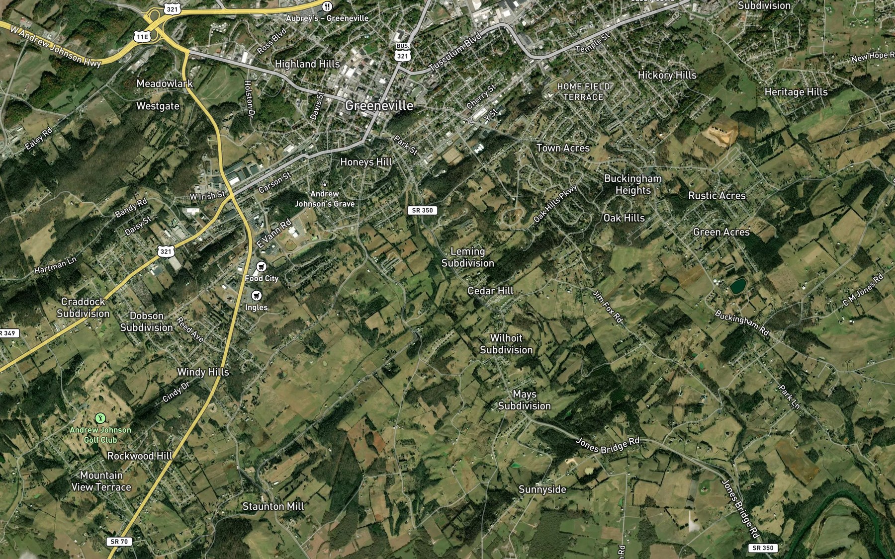 Satellite map of the Tipton Creek