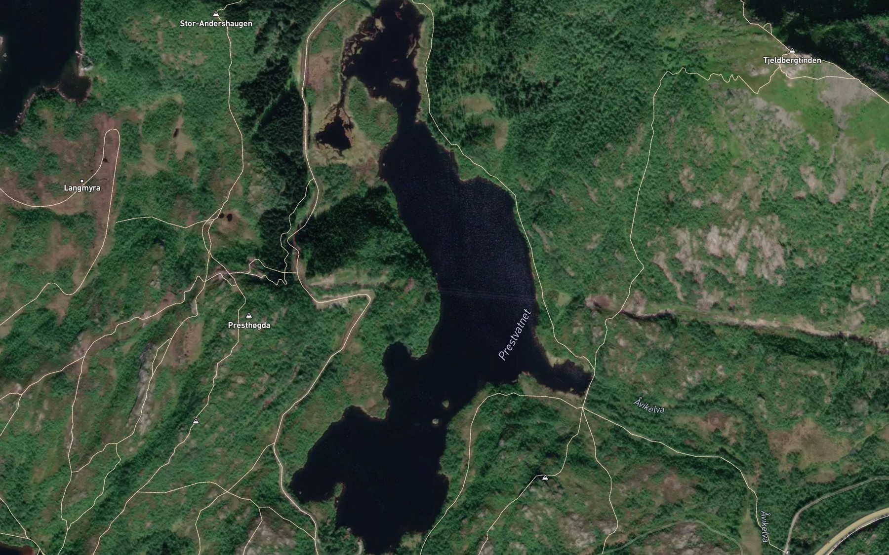 Satellite map of the Prestvatnet