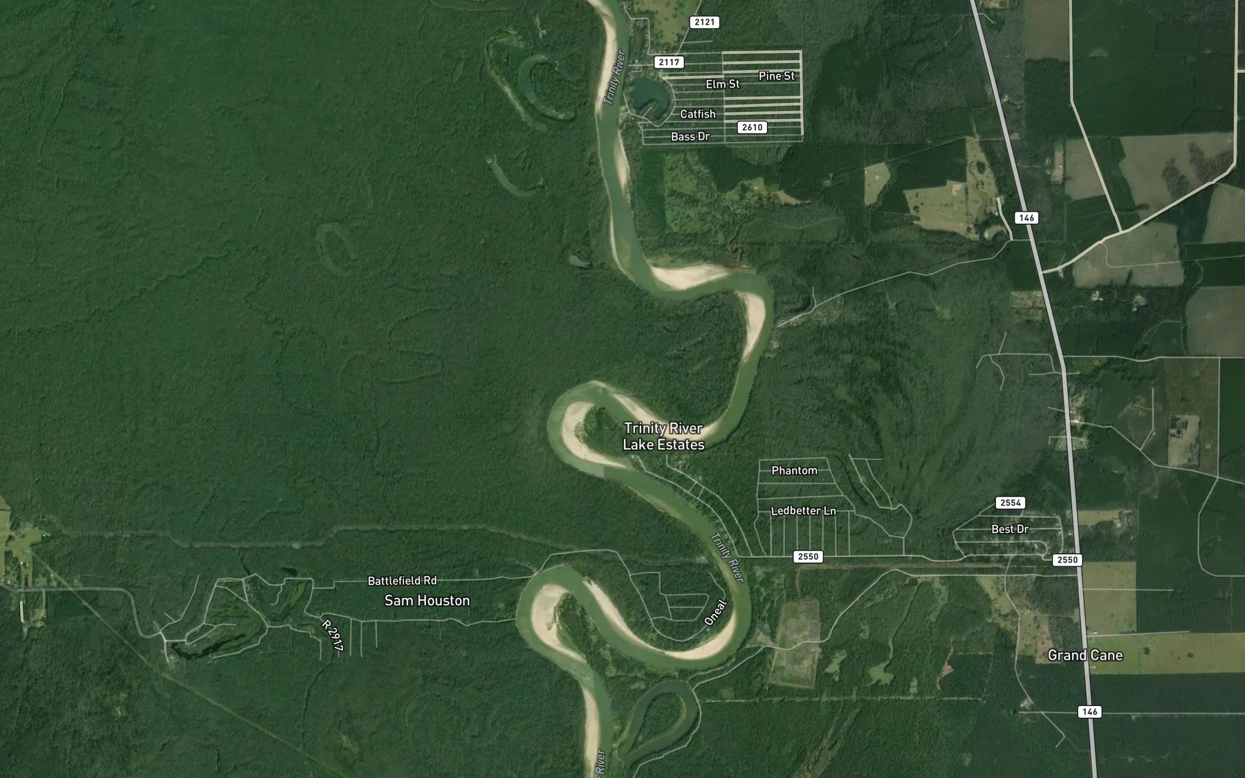 Satellite map of the Sevenmile Bend