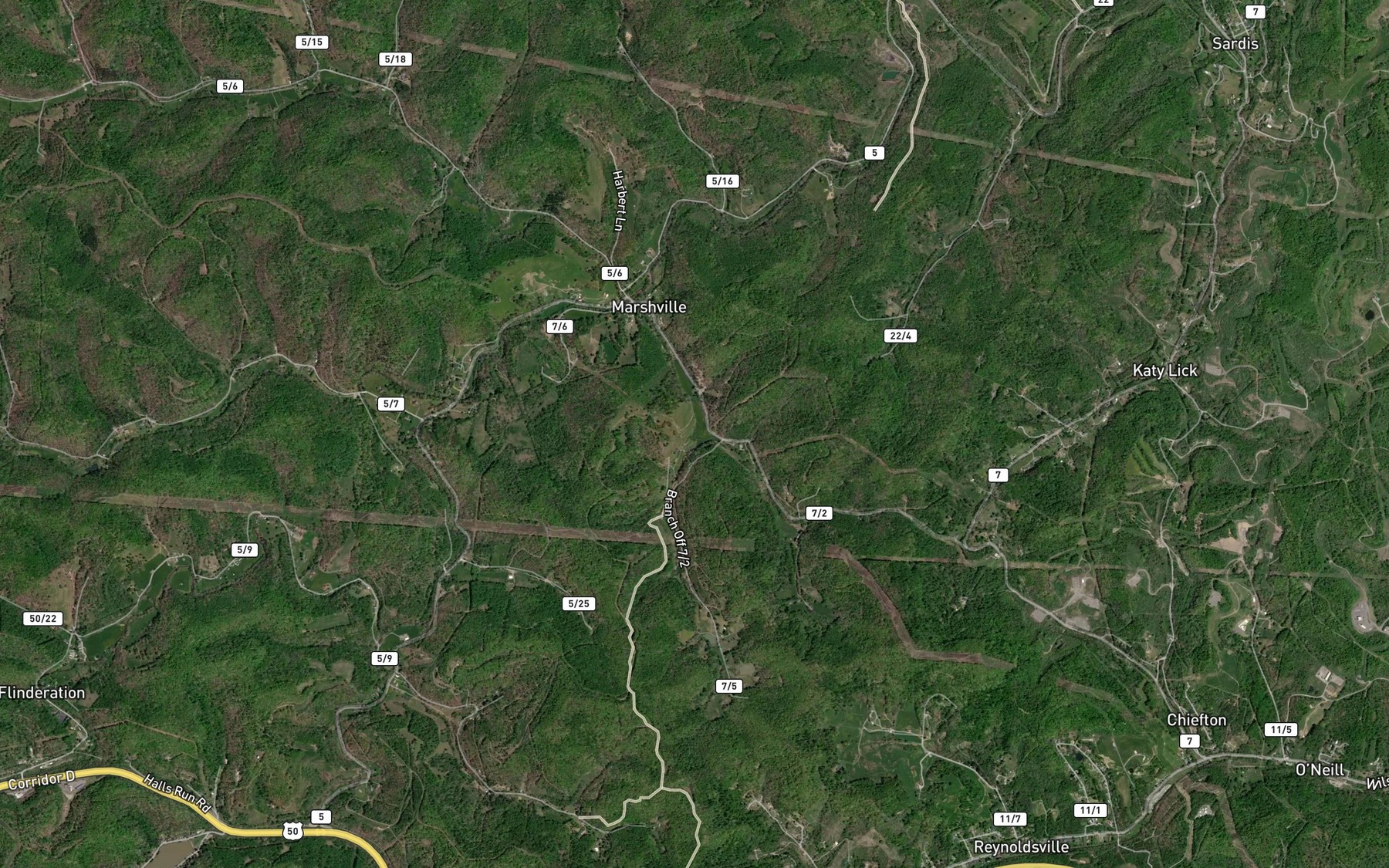 Satellite map of the Right Prong New Creek