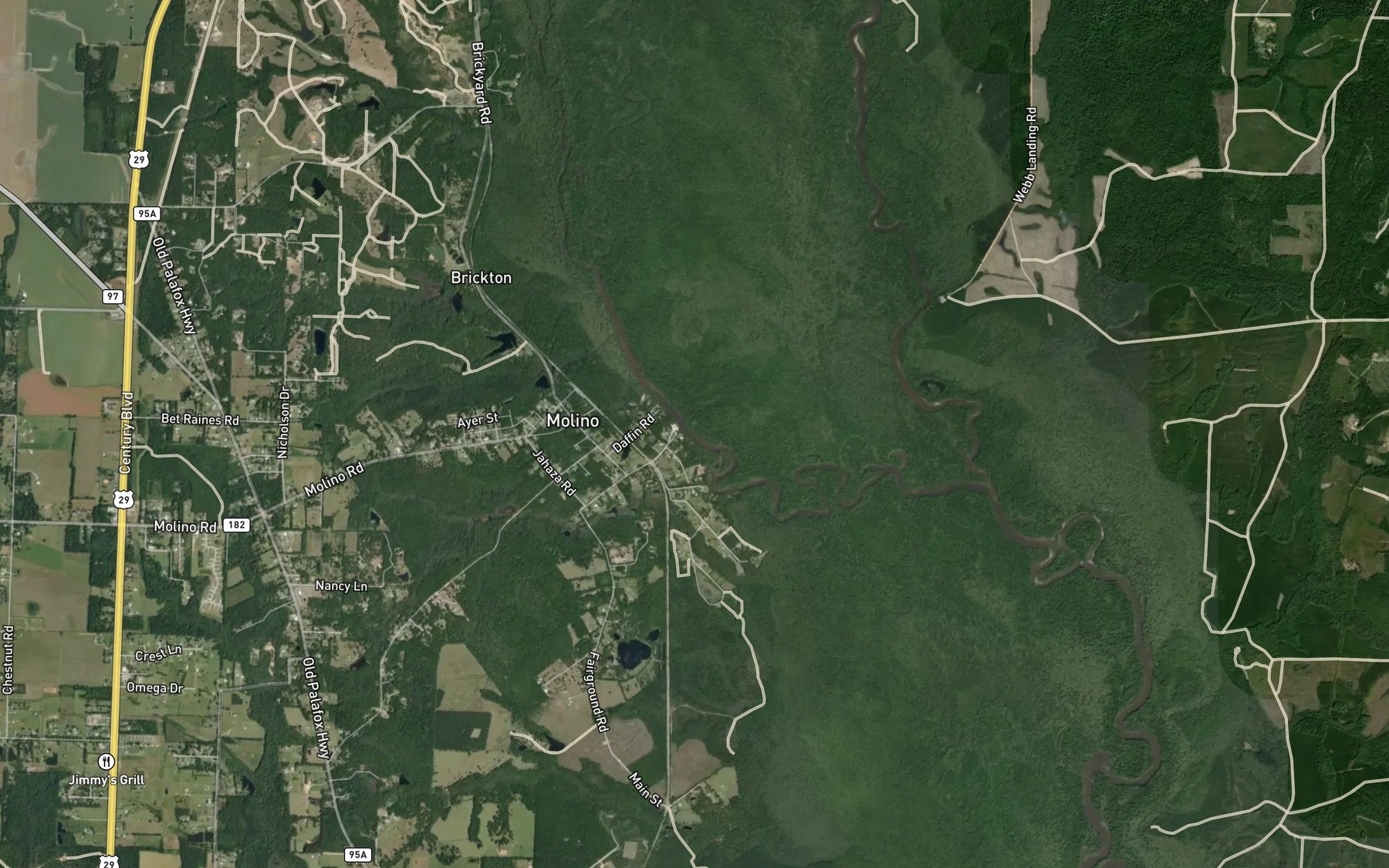 Satellite map of the Escambia River