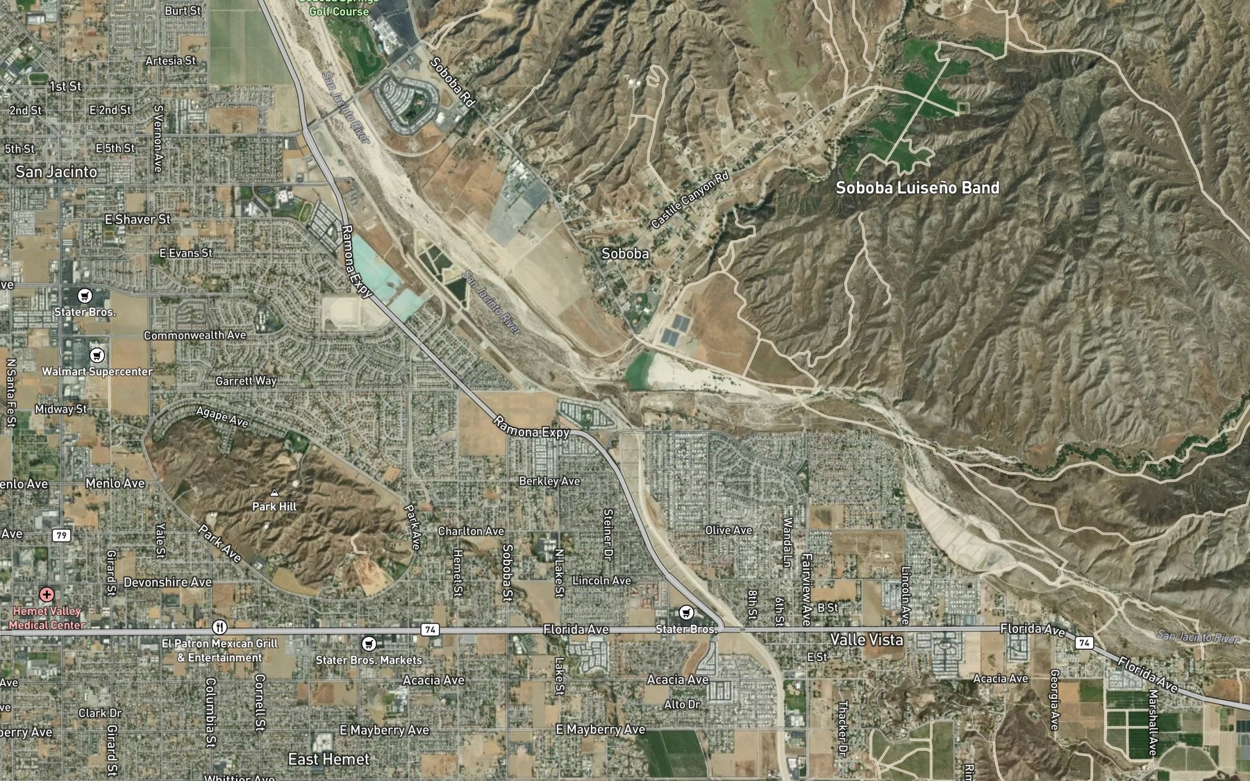 Satellite map of the Bautista Creek
