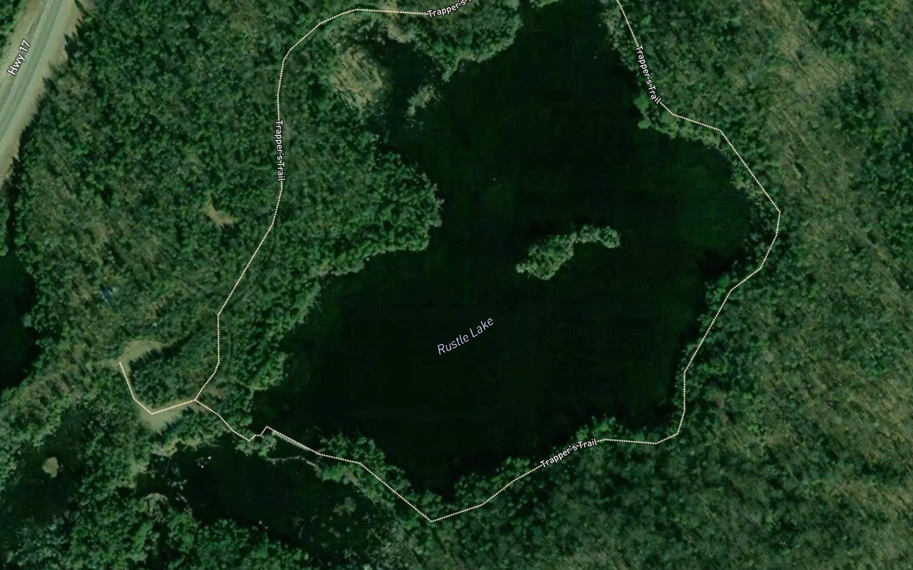 Satellite map of the Rustle Lake