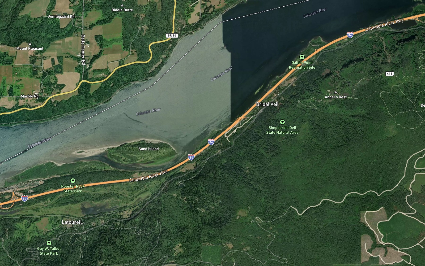 Satellite map of the Bridal Veil Creek