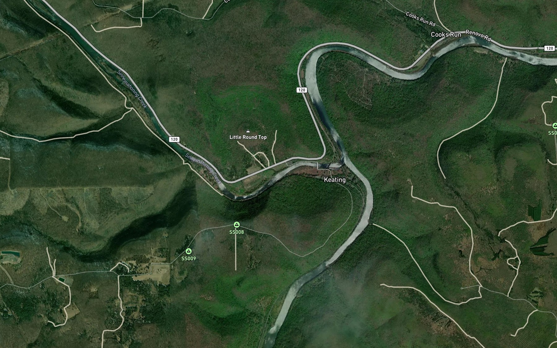 Satellite map of the Upper Stimpson Run