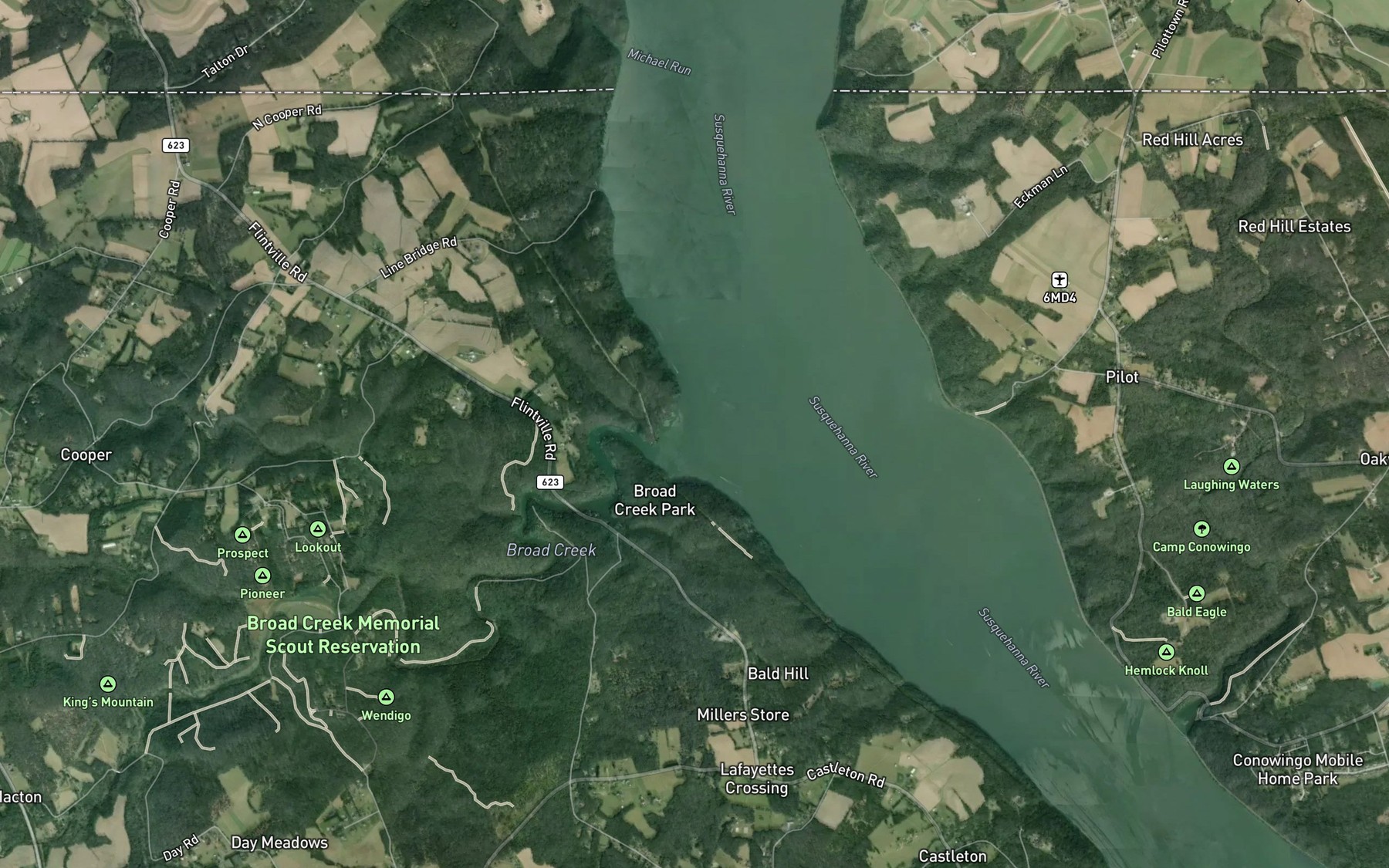 Satellite map of the Broad Creek