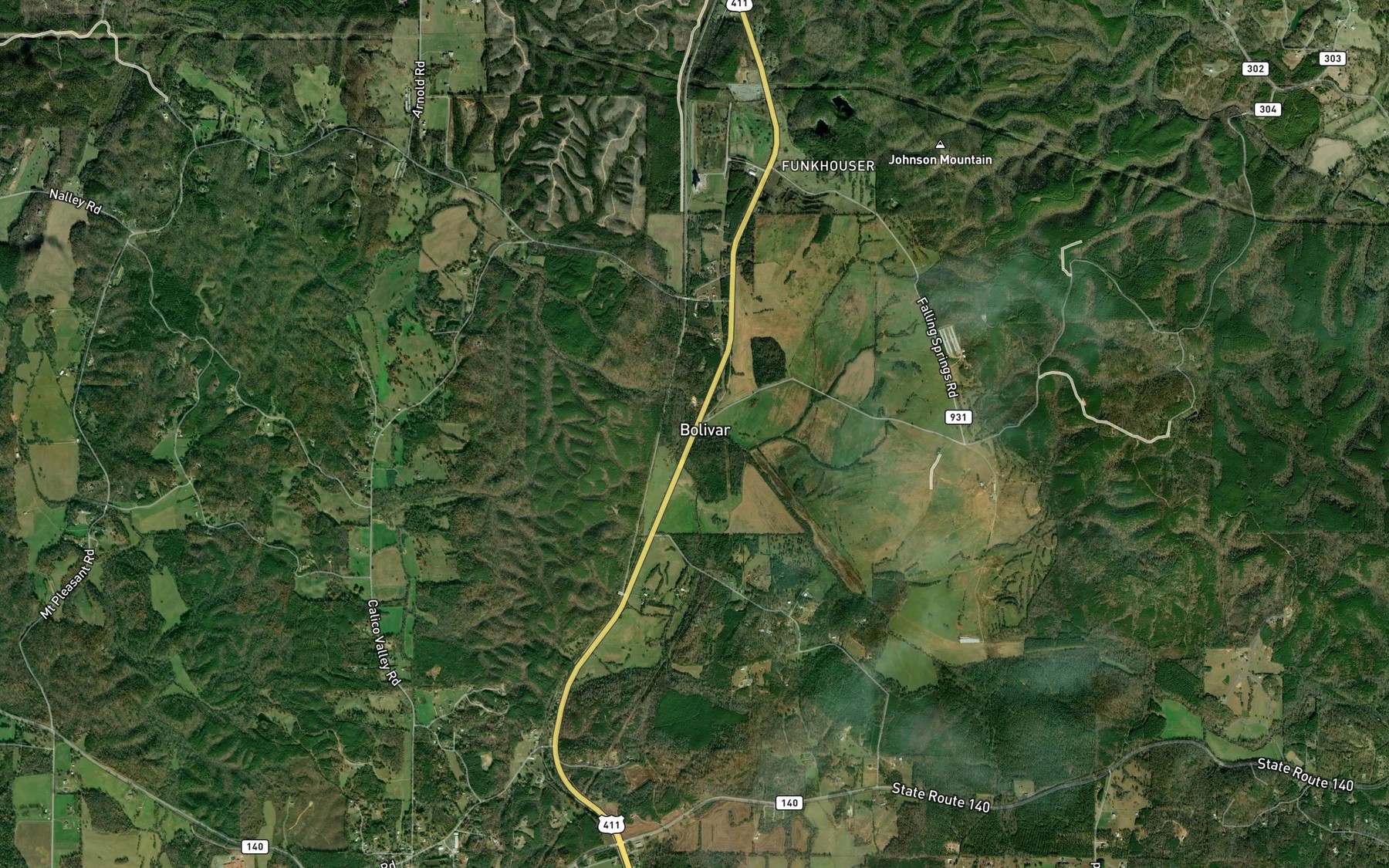 Satellite map of the Sugar Hill Creek