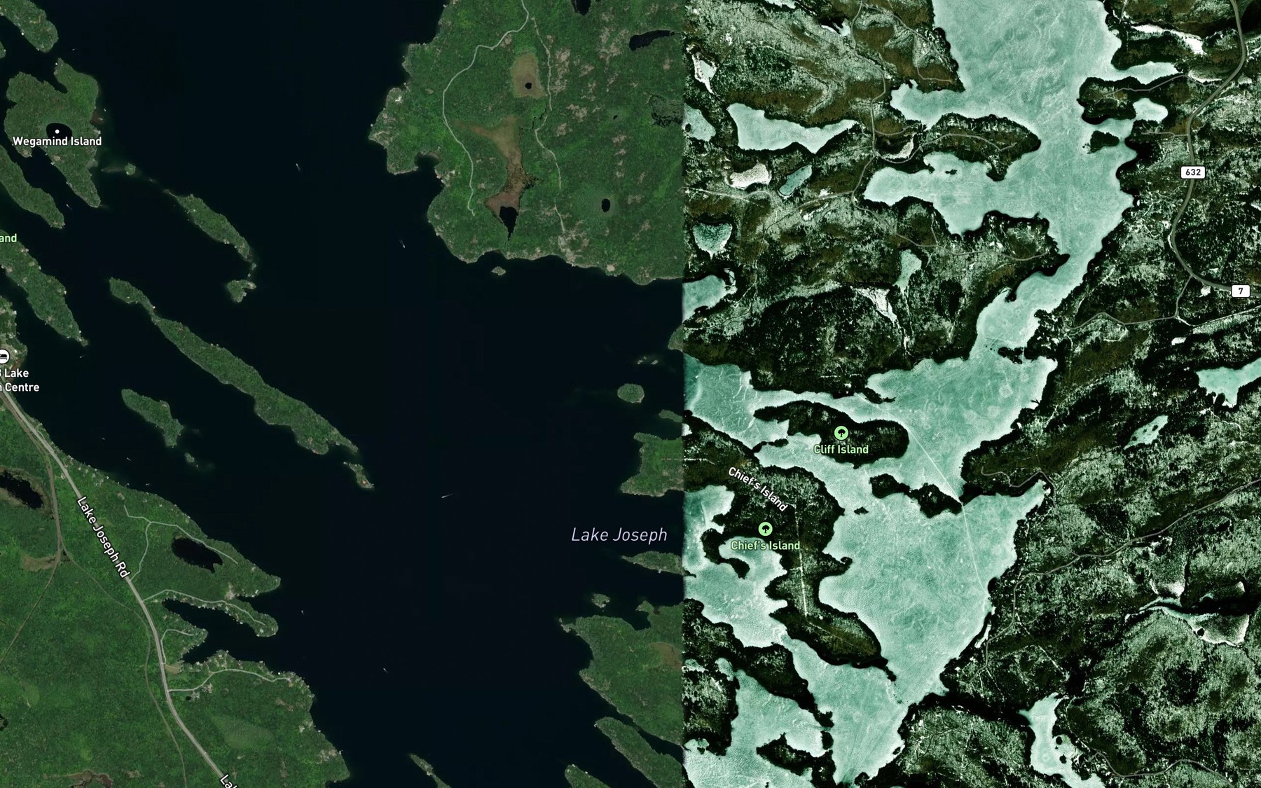 Satellite map of the Lake Joseph