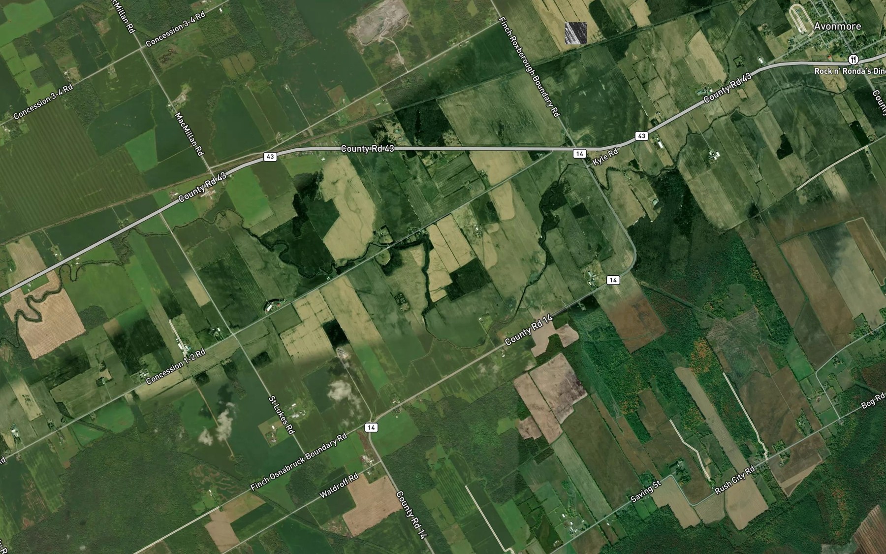 Satellite map of the Newington Drain