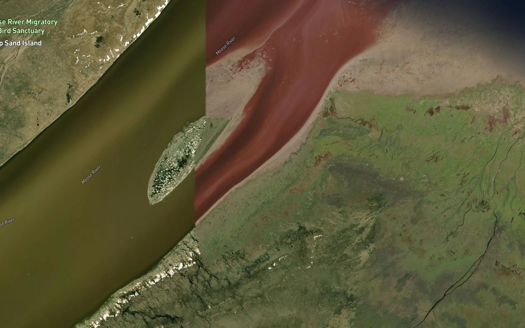 Satellite map of the Moose River