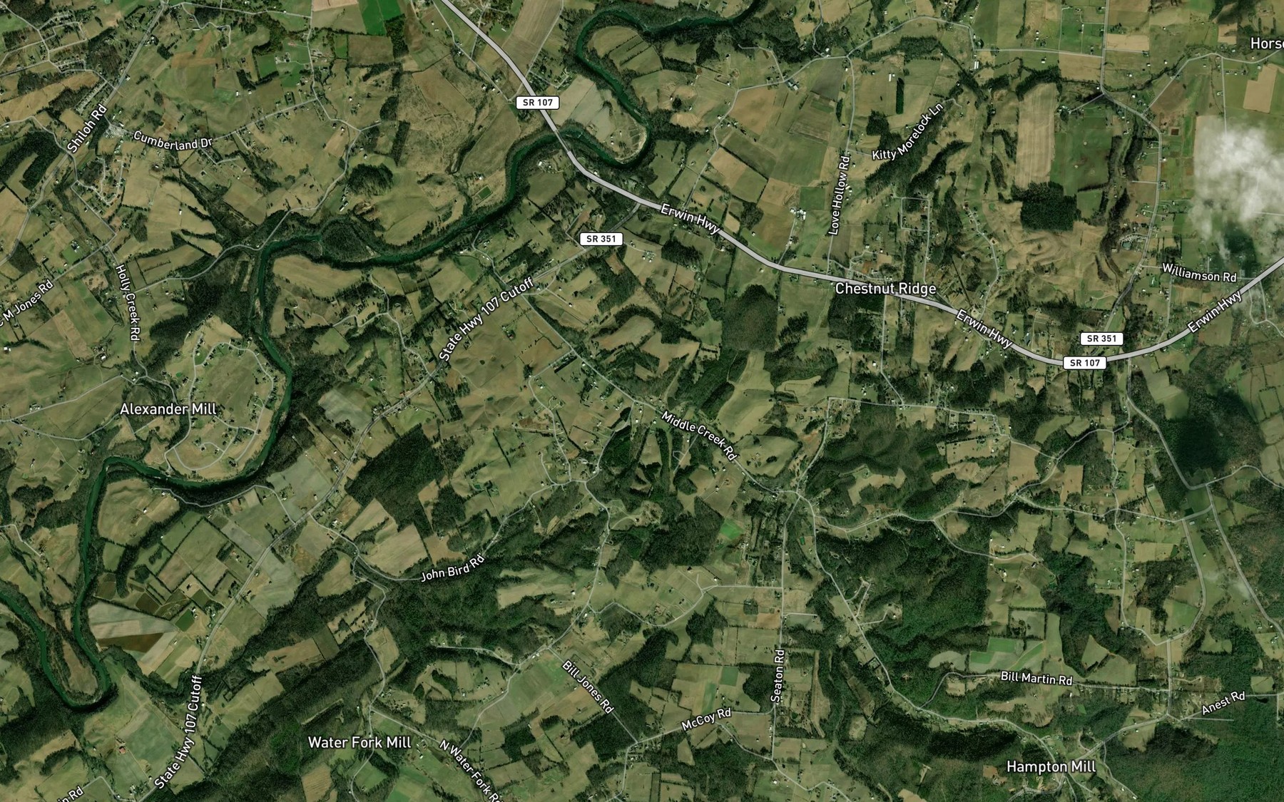 Satellite map of the Sulphur Spring Branch