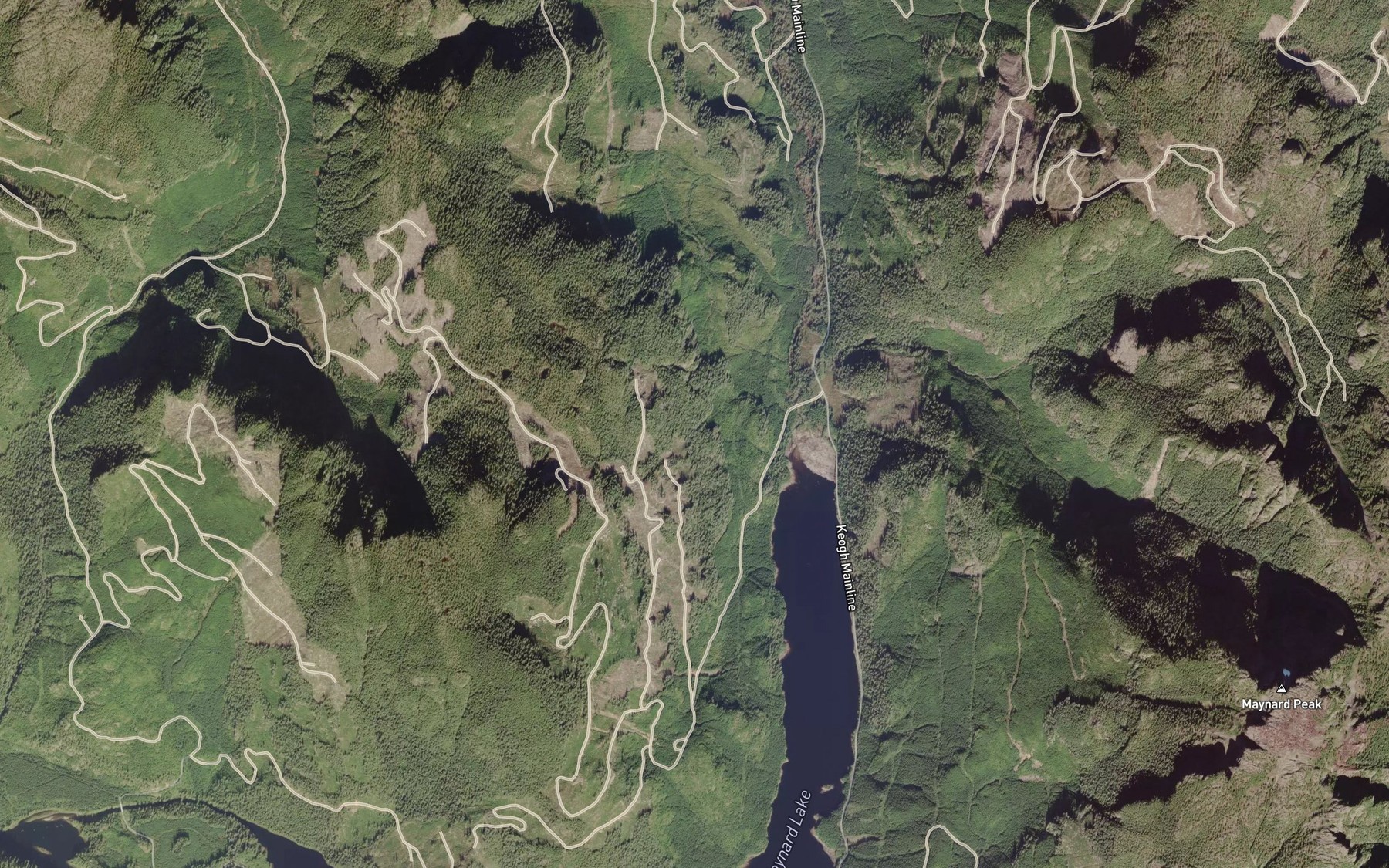 Satellite map of the Three Lakes Creek
