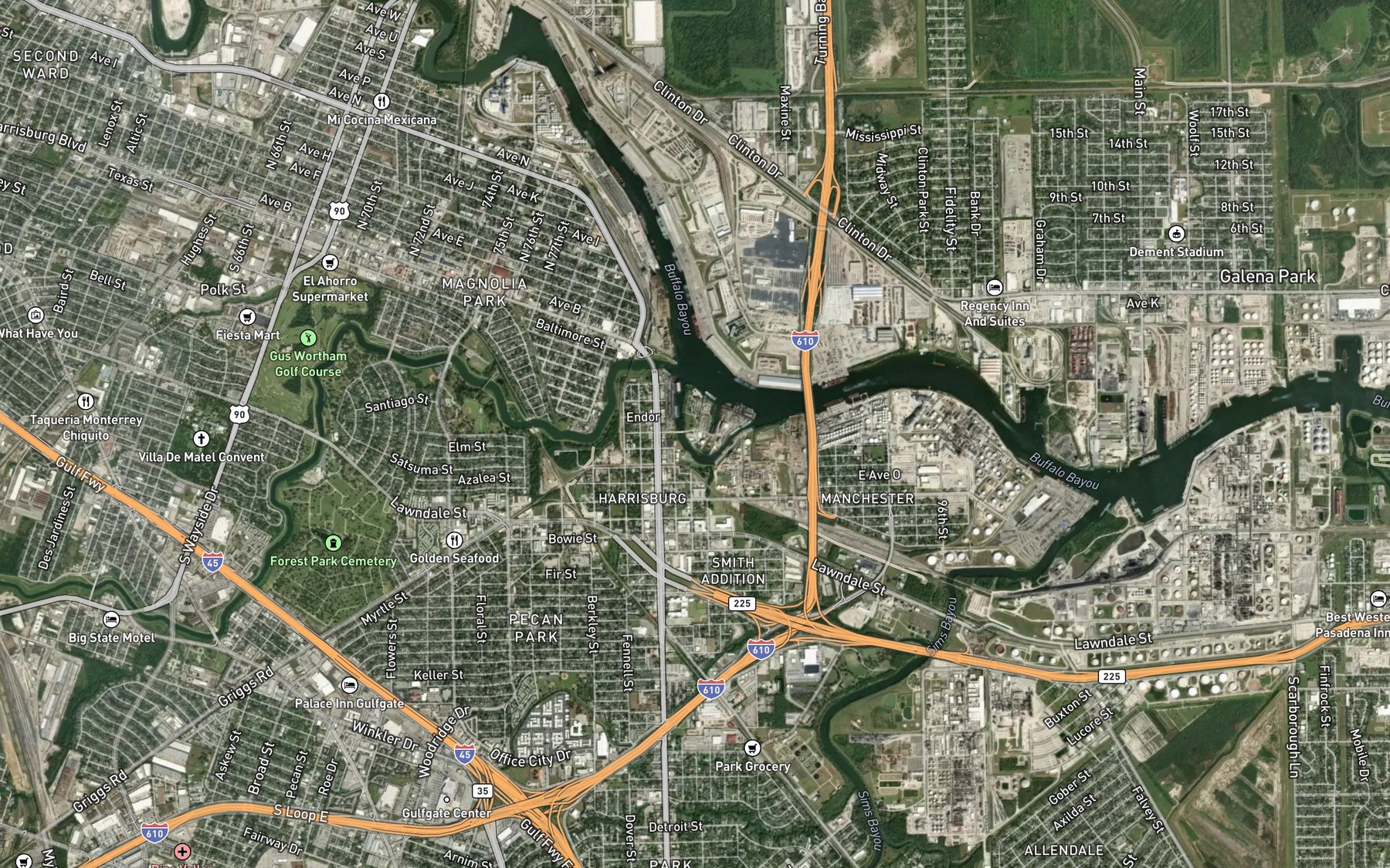 Satellite map of the Harrisburg Bend