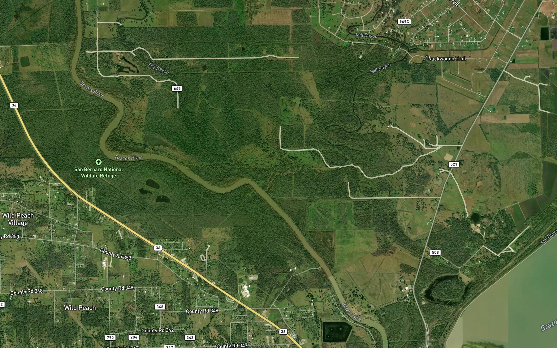 Satellite map of the Dry Bayou