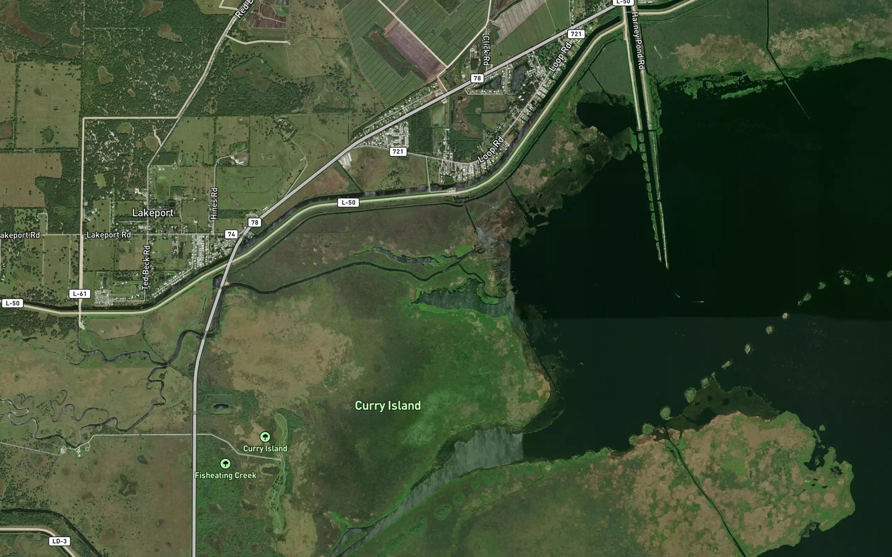 Satellite map of the Fisheating Bay