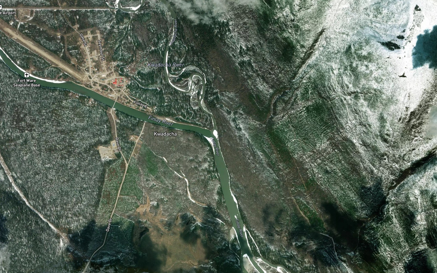 Satellite map of the Kwadacha River