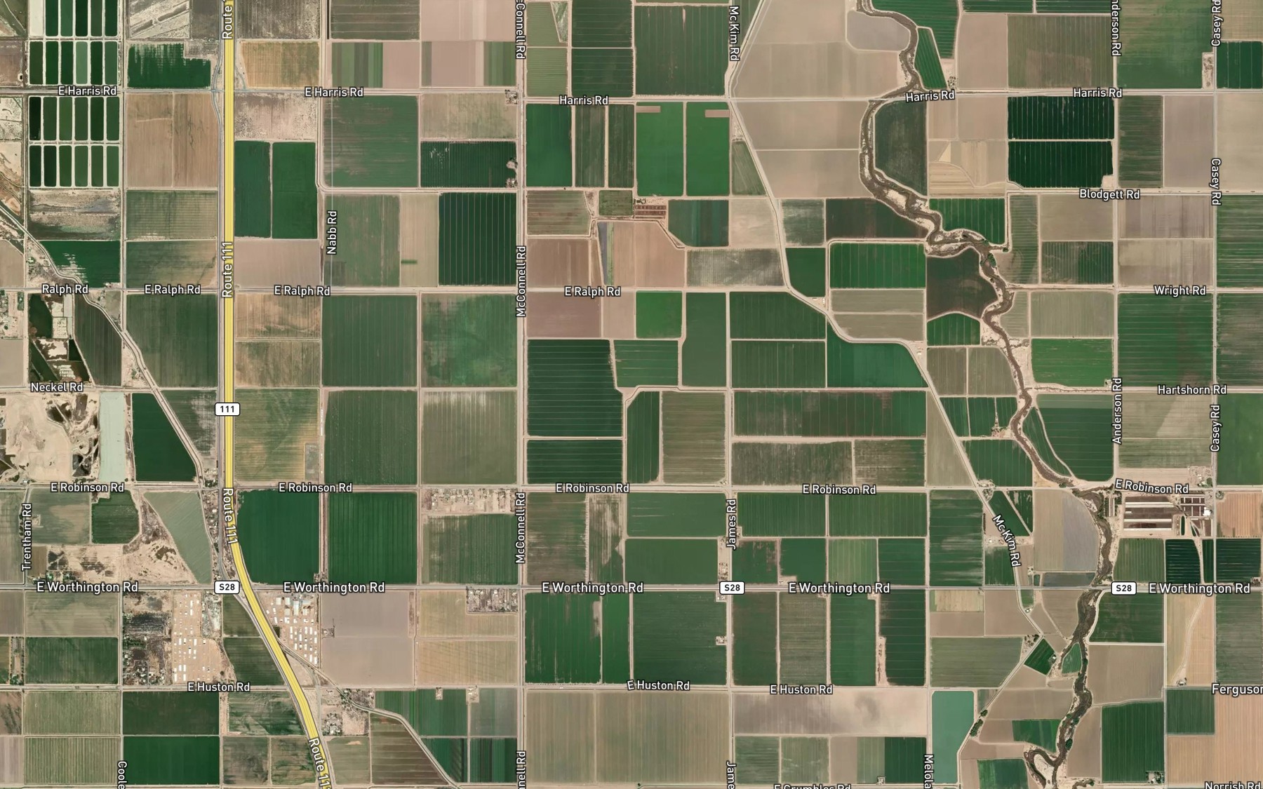 Satellite map of the McKim Drain
