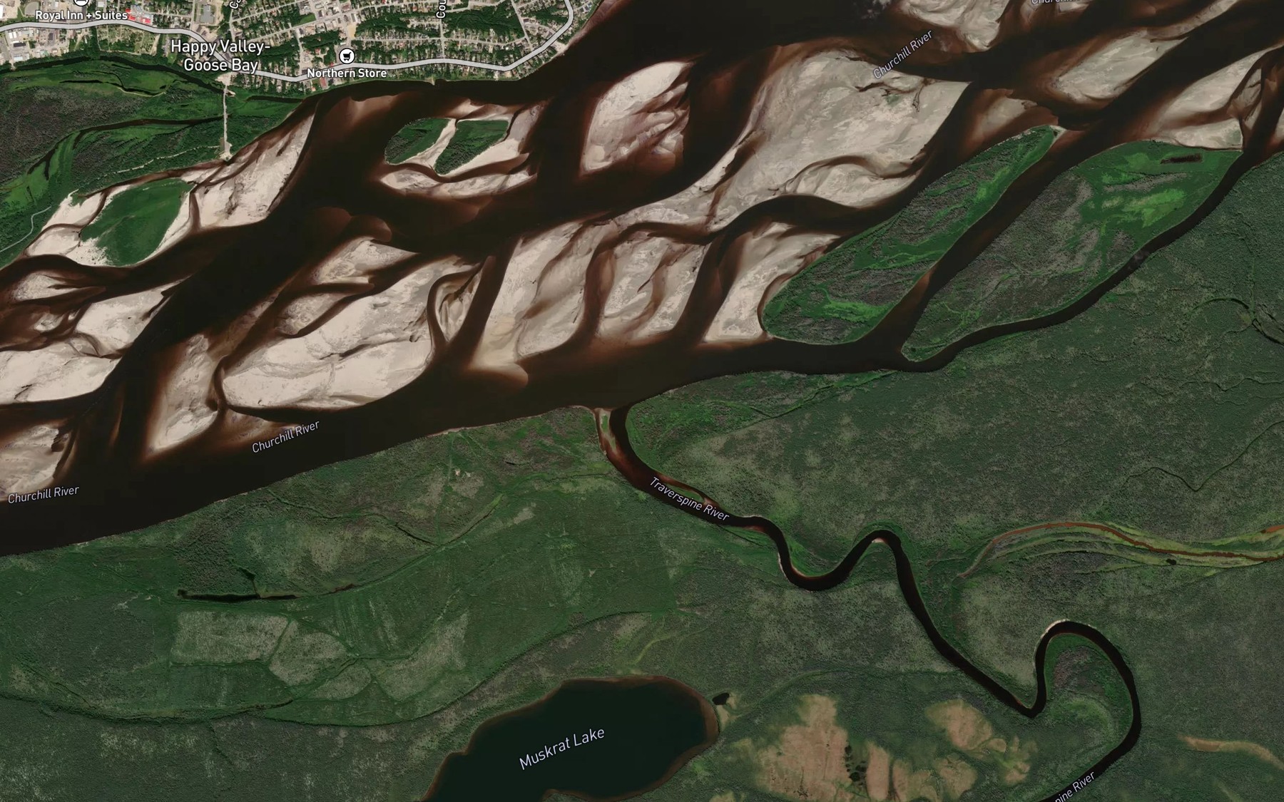 Satellite map of the Traverspine River