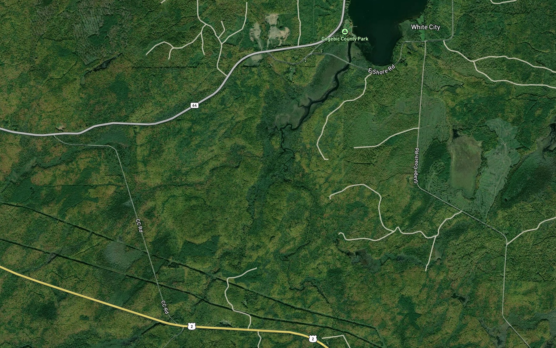 Satellite map of the Pelton River