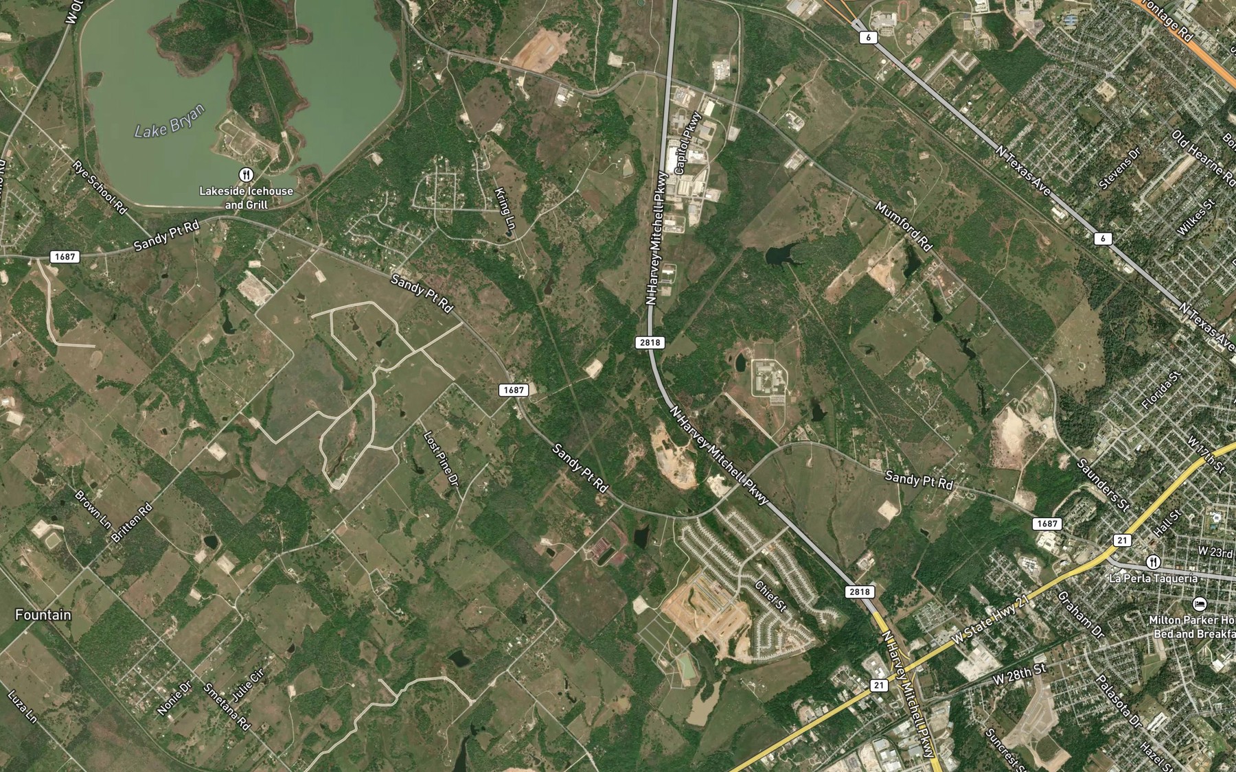 Satellite map of the Thompsons Branch