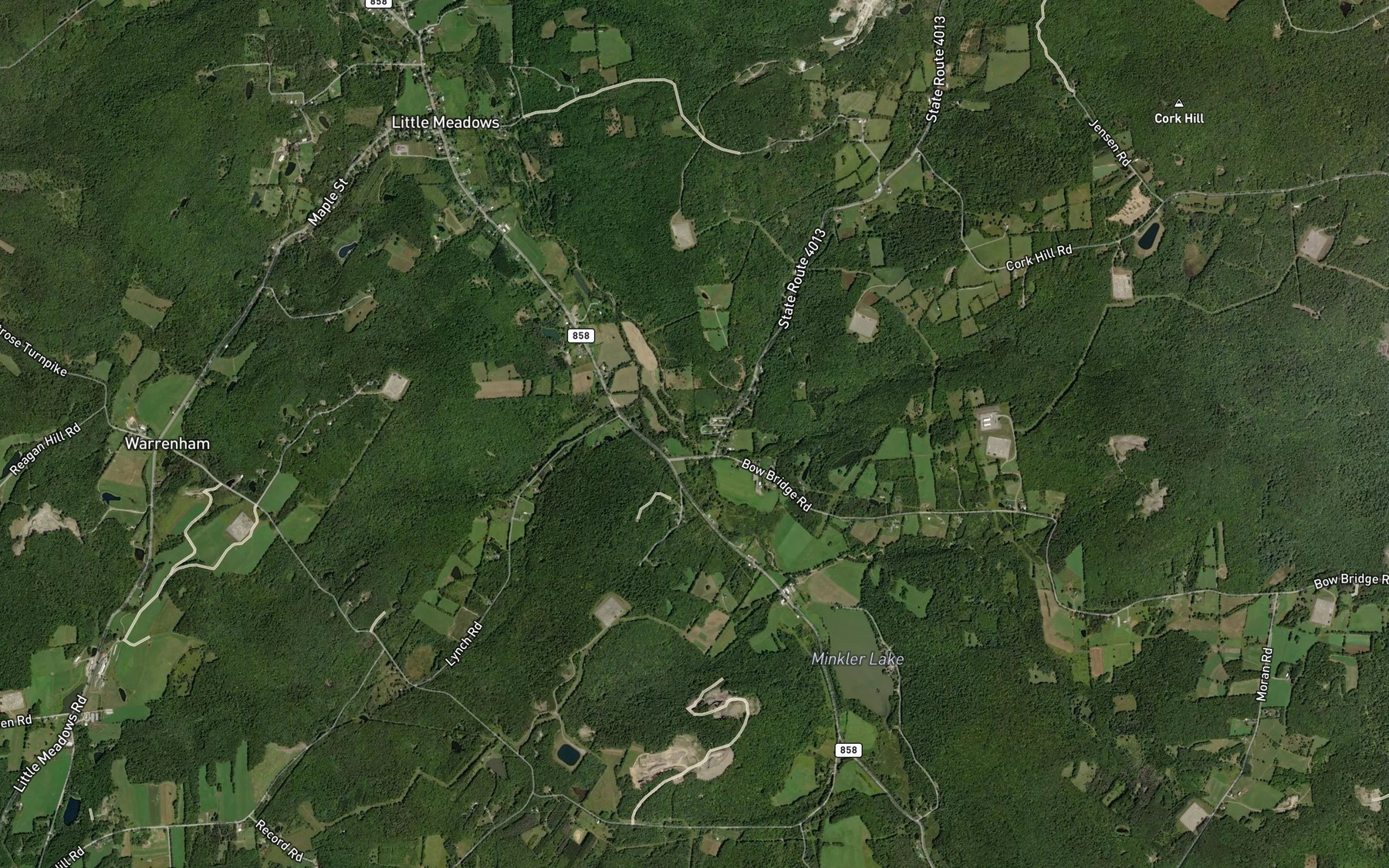 Satellite map of the Cork Hill Creek