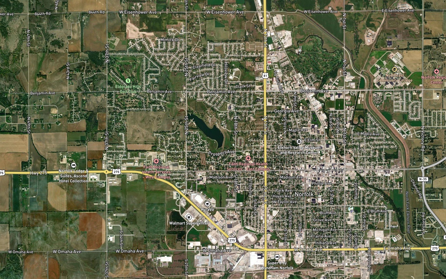 Satellite map of the Lake Norfolk