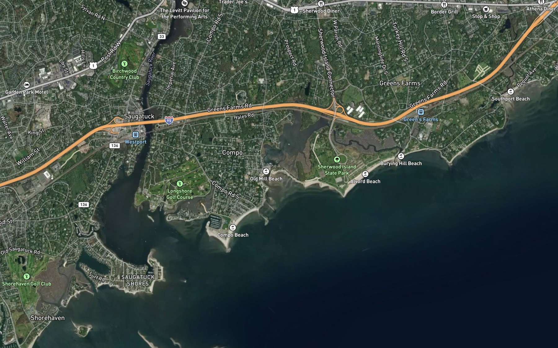 Satellite map of the Compo Cove