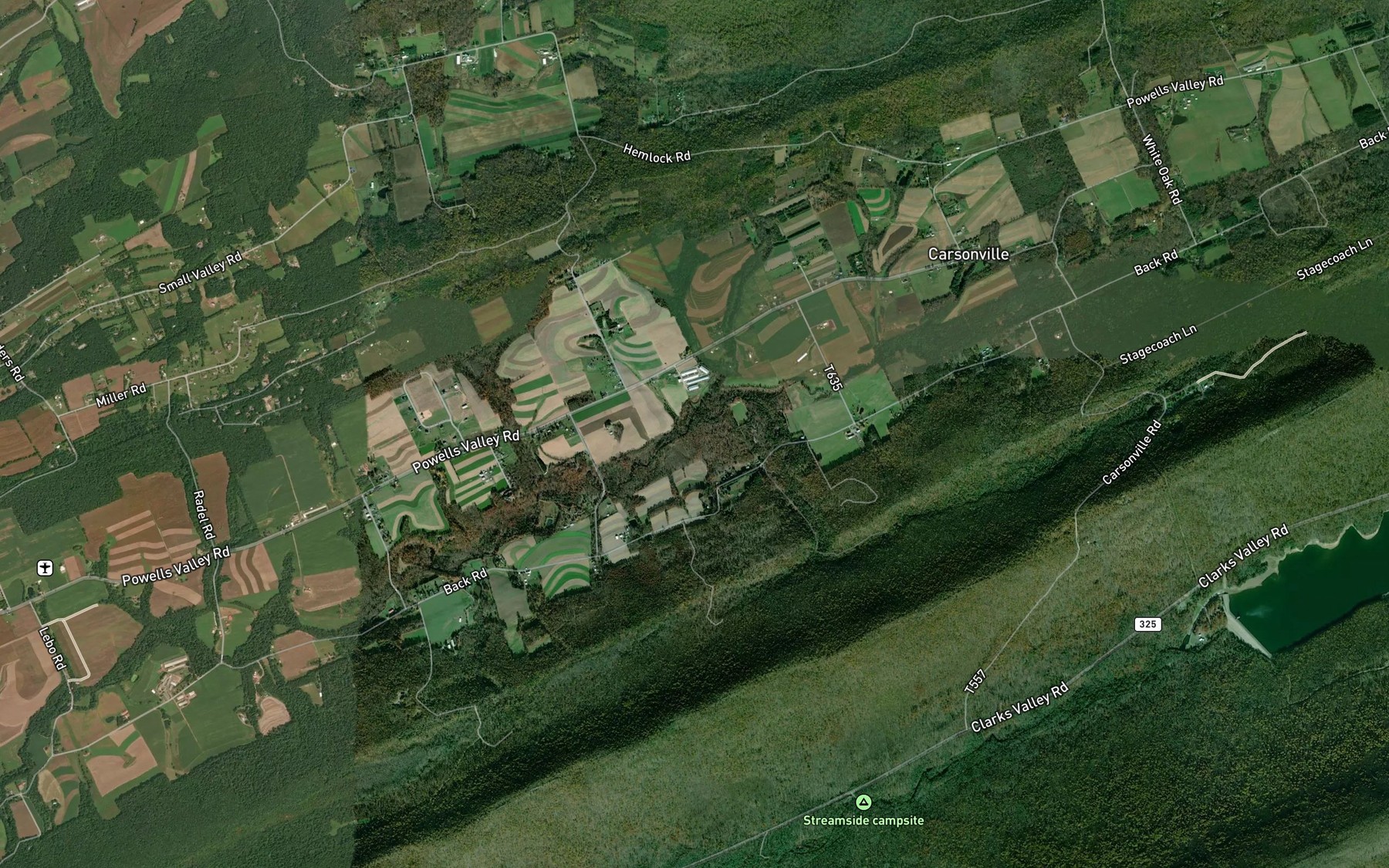 Satellite map of the South Fork Powells Creek
