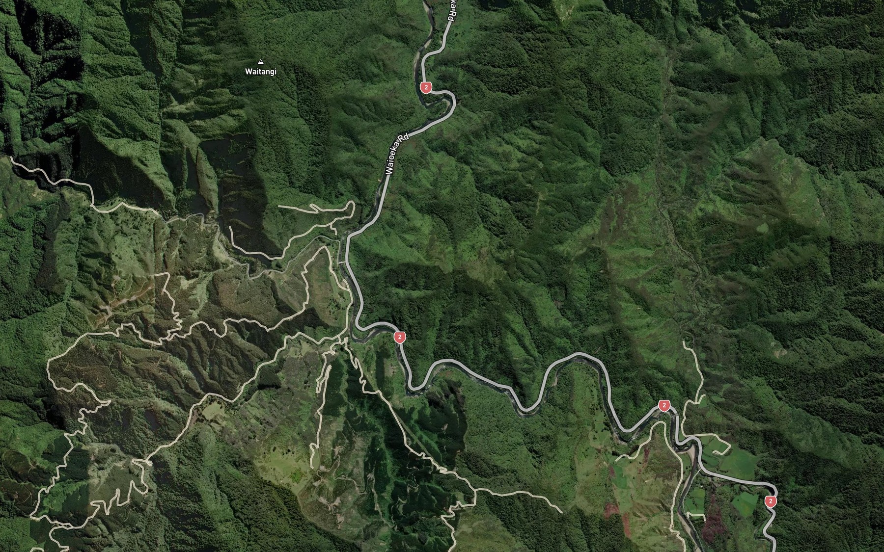 Satellite map of the Waioeka River