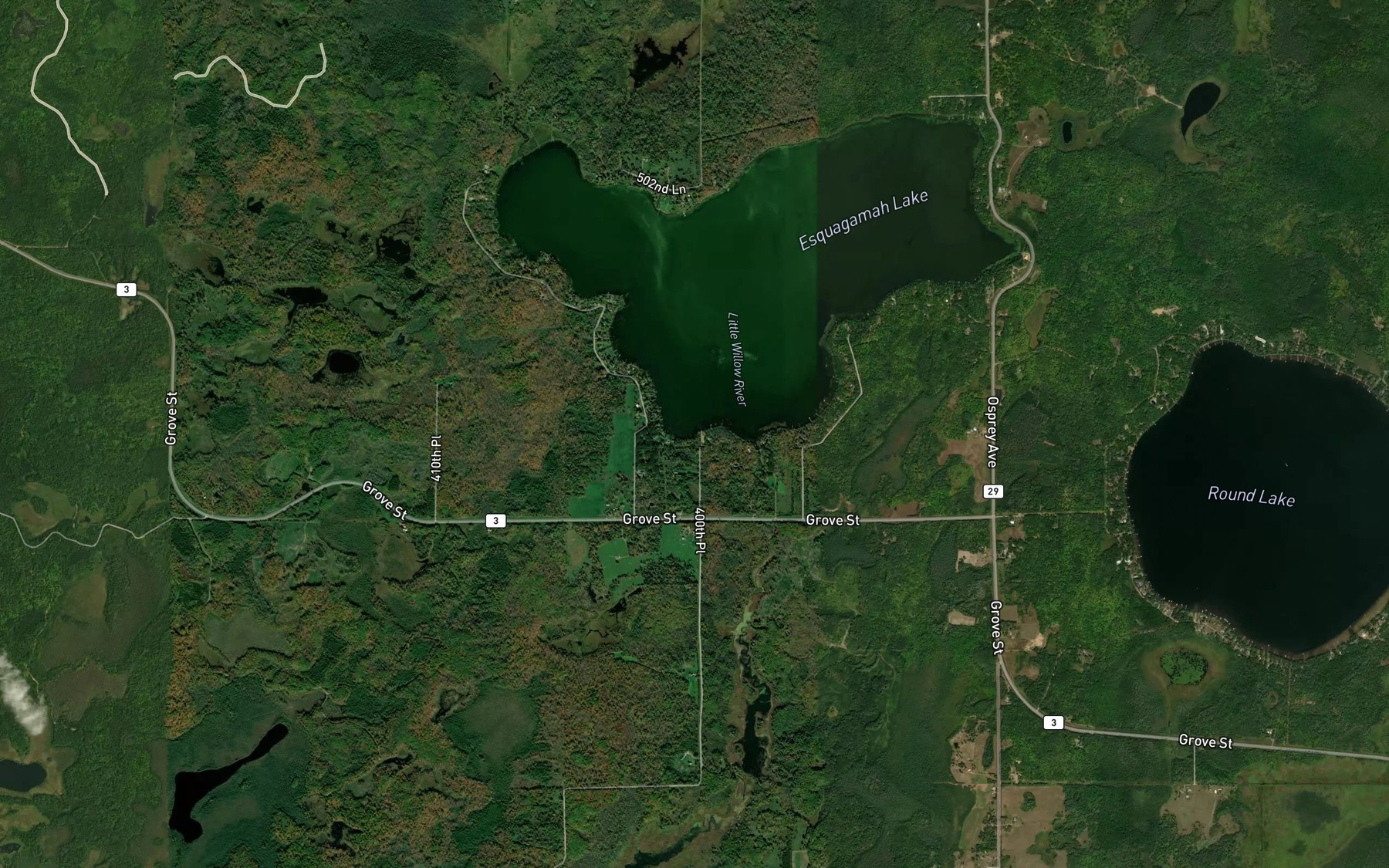 Satellite map of the Little Willow River