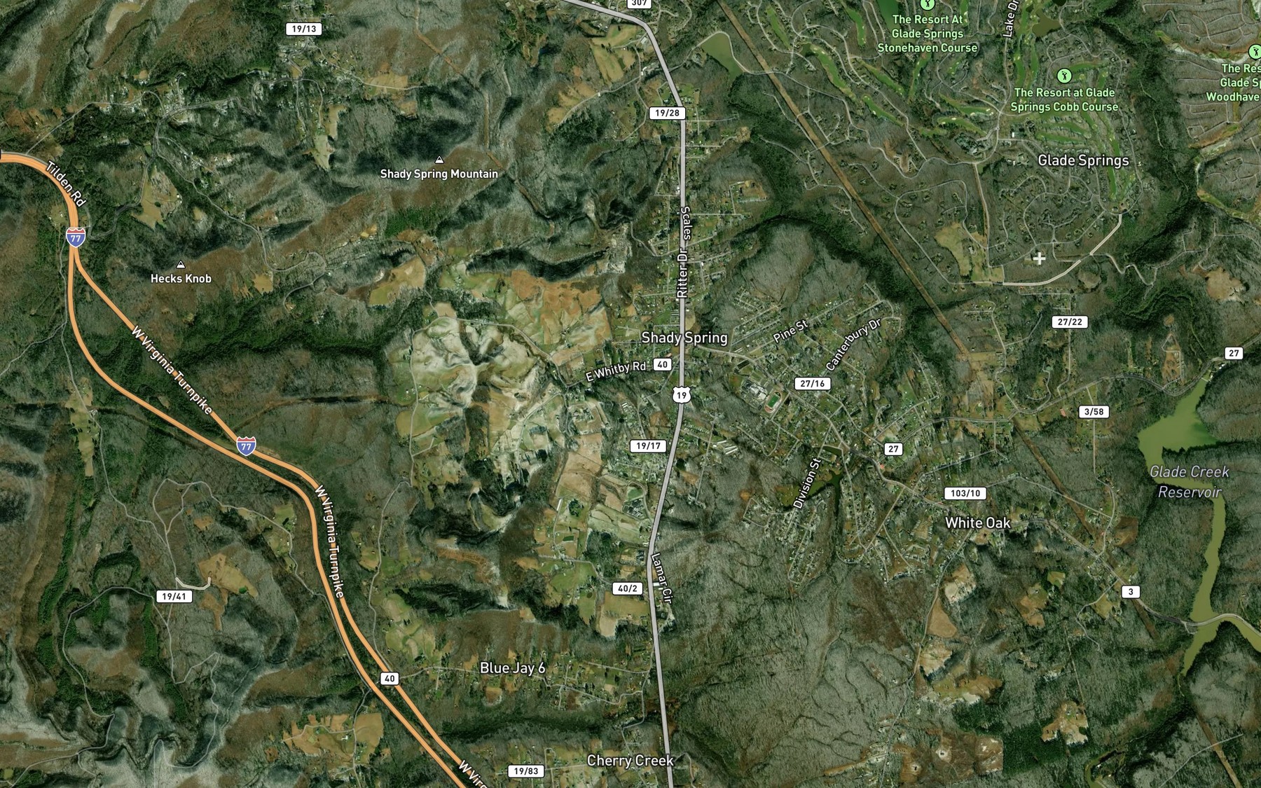 Satellite map of the Beckly Water Supply Number One Lake