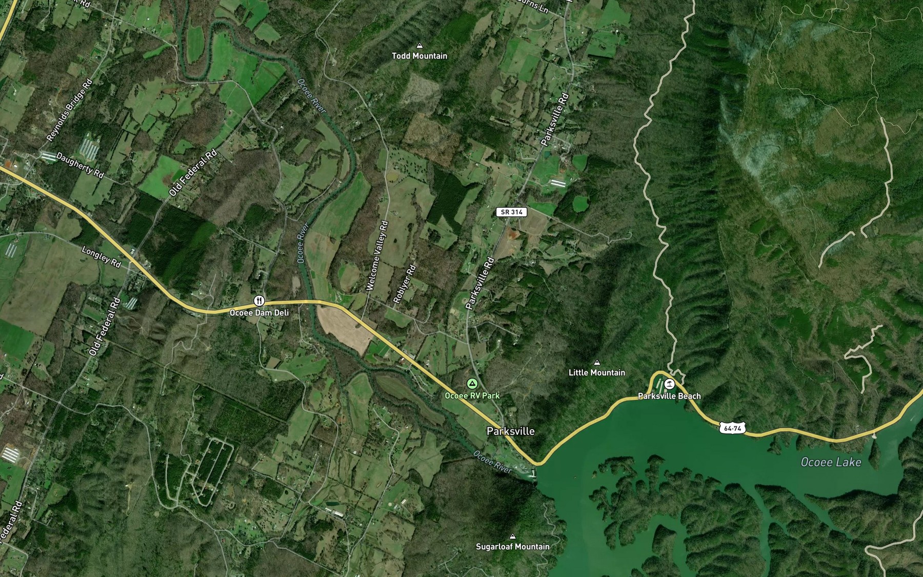 Satellite map of the Rymer Spring Branch