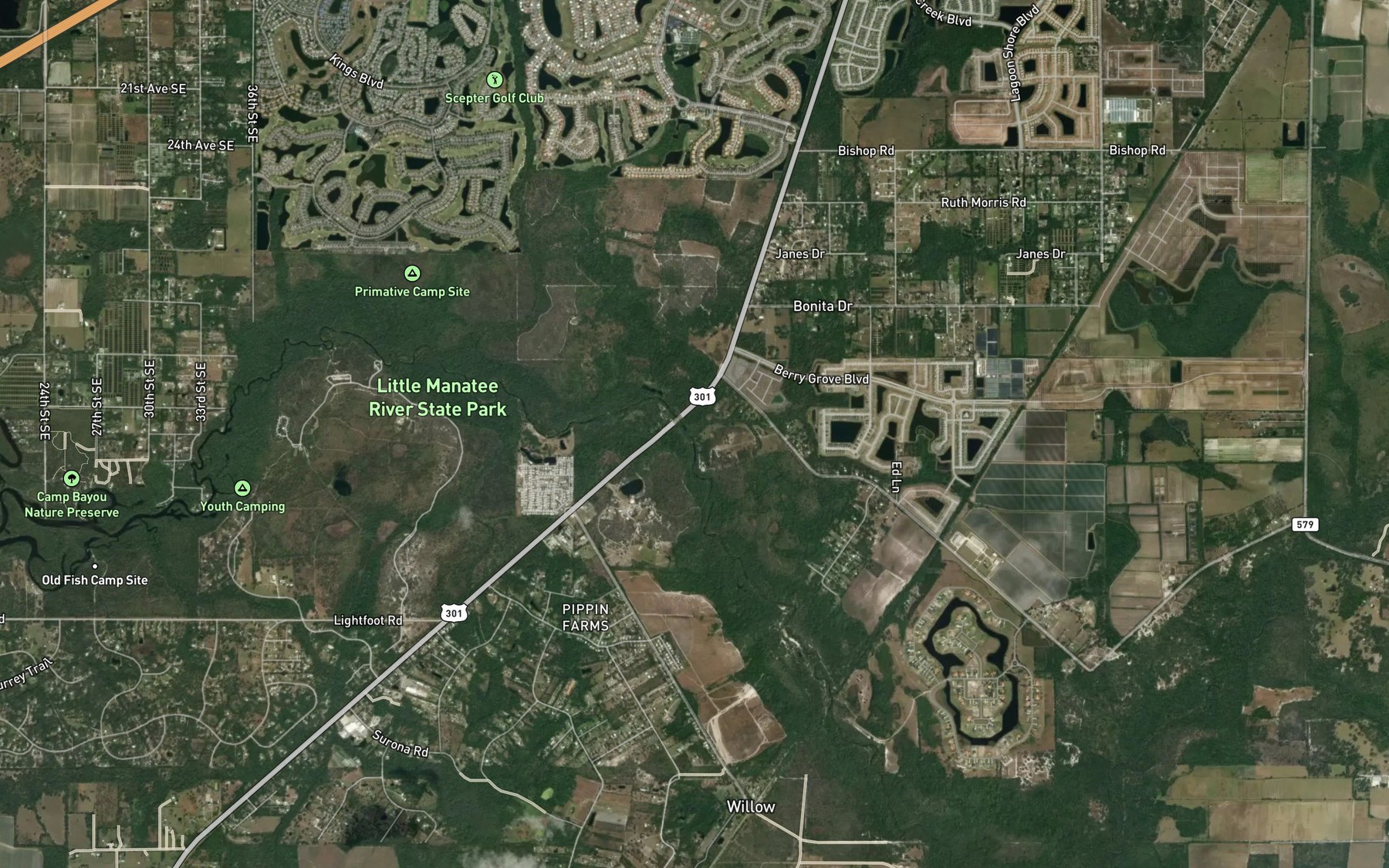 Satellite map of the Dug Creek