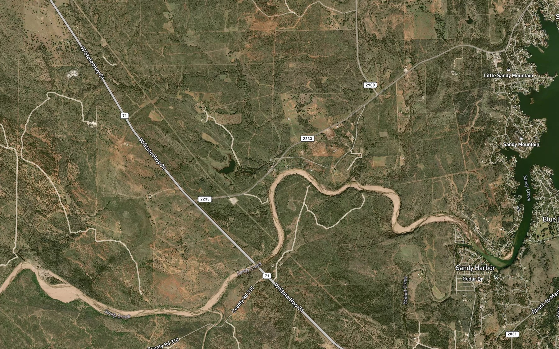 Satellite map of the Upshaw Creek