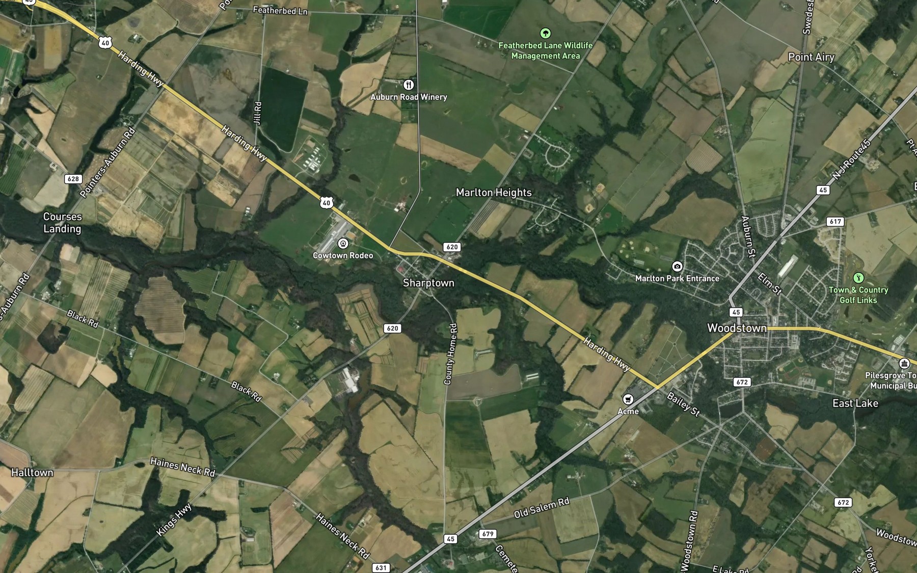Satellite map of the Nichomus Run