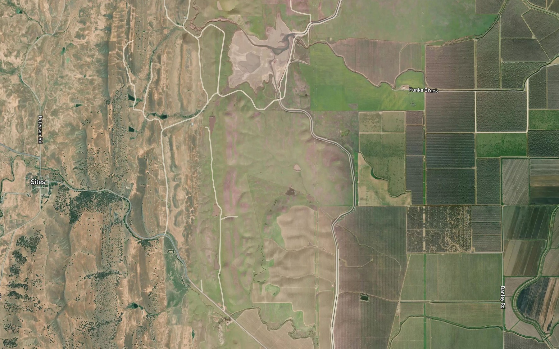Satellite map of the Funks Reservoir