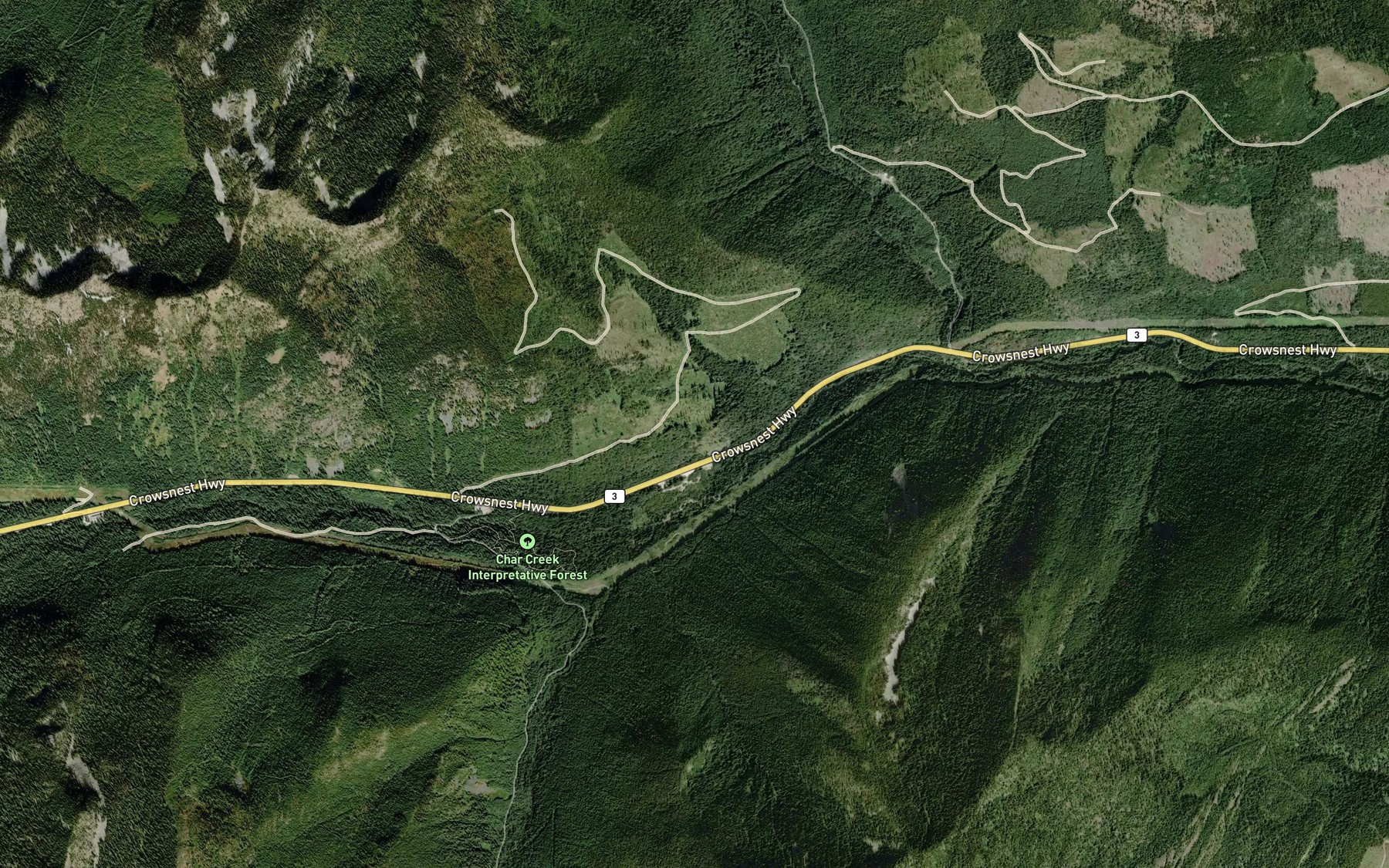 Satellite map of the Char Creek