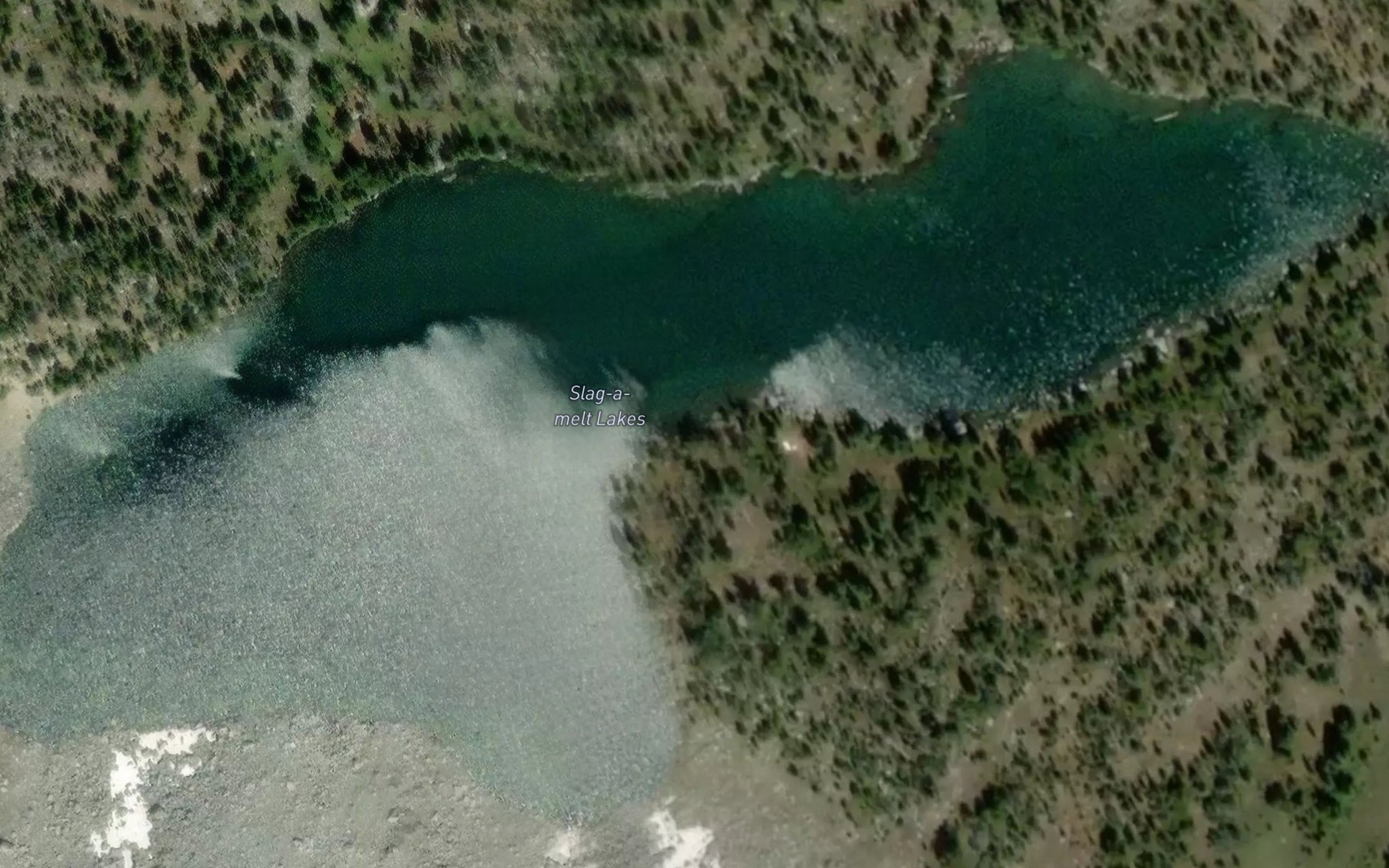 Satellite map of the Slag-a-melt Lakes