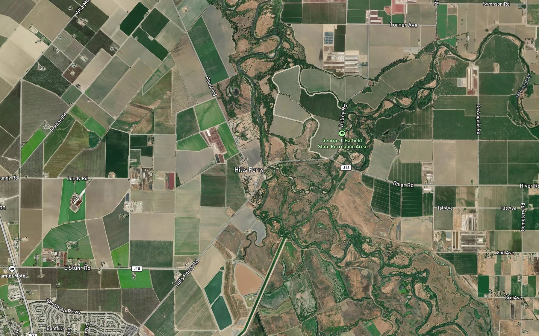 Satellite map of the Merced River