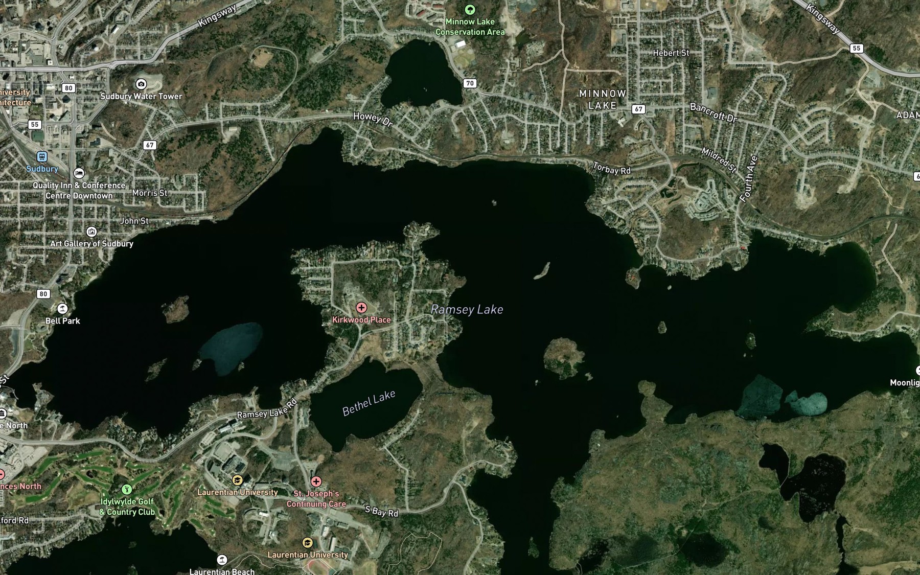 Satellite map of the Ramsey Lake