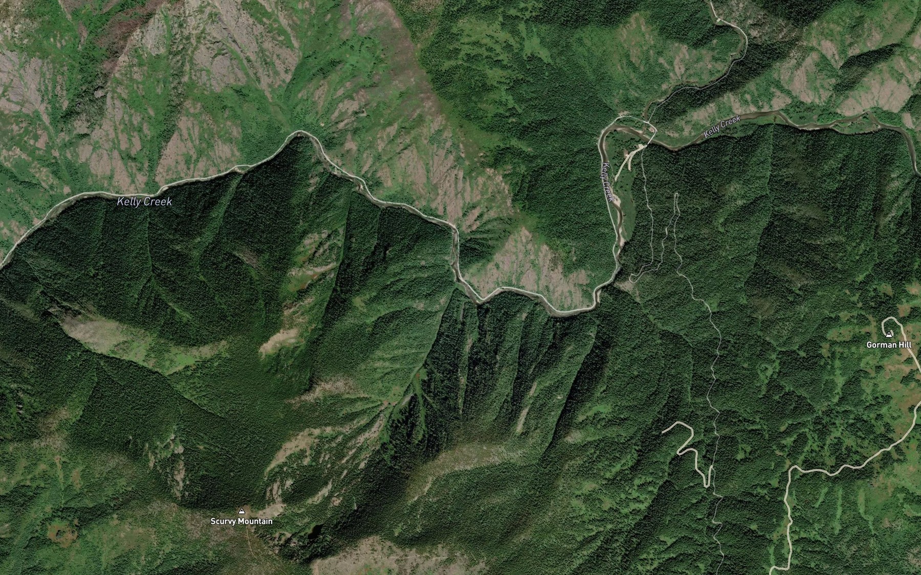 Satellite map of the Scurvy Creek