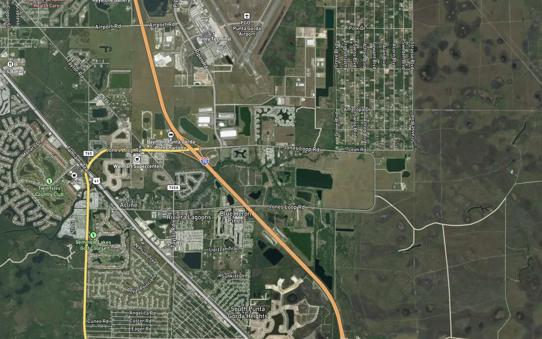 Satellite map of the South Prong Alligator Creek
