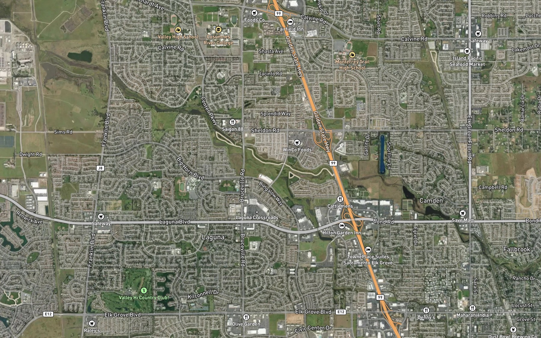 Satellite map of the Elk Grove Creek