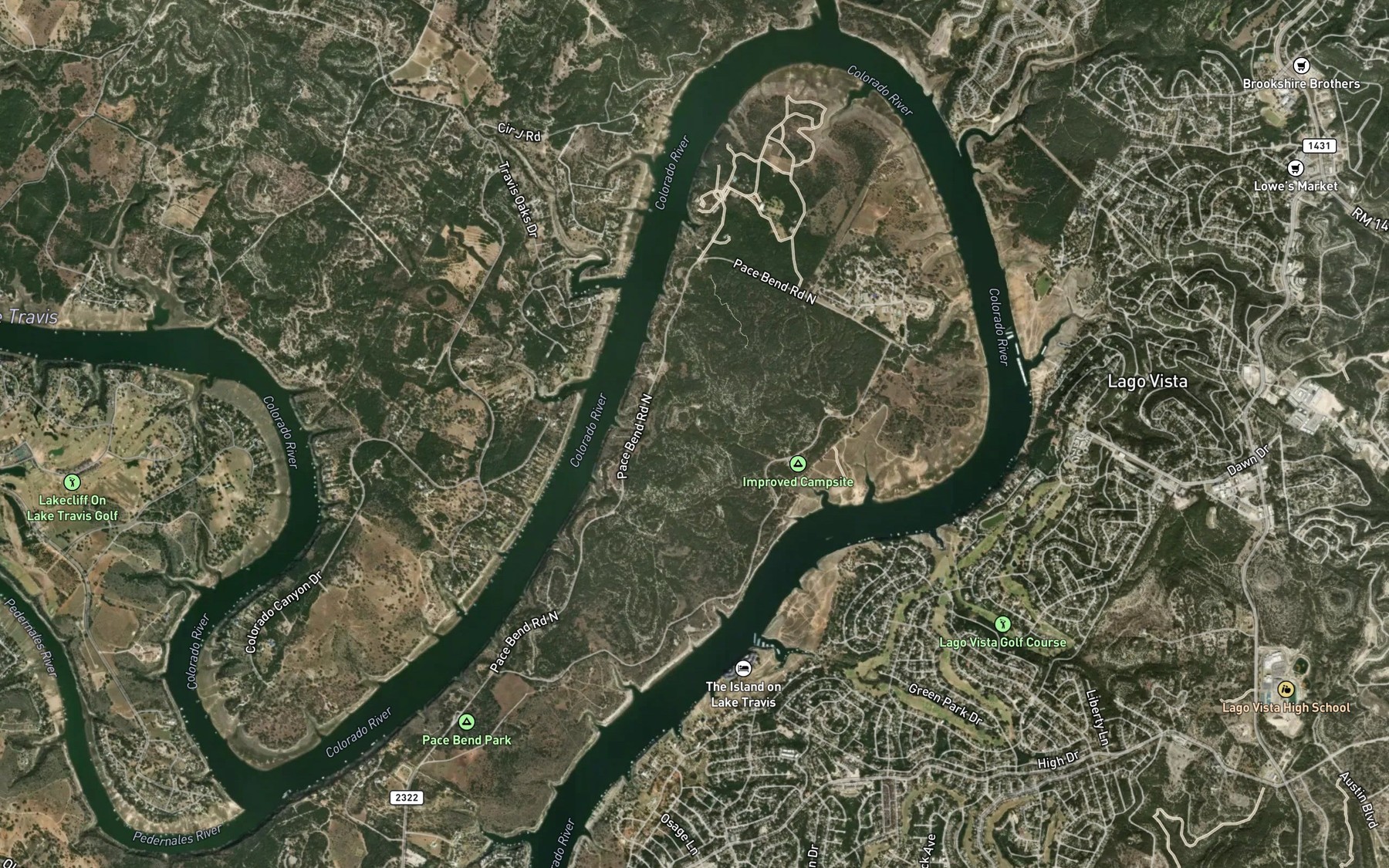 Satellite map of the Pace Bend