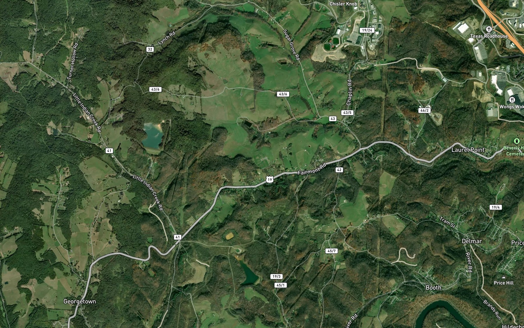 Satellite map of the Loar Acid Mine Drainage Treatment Lake