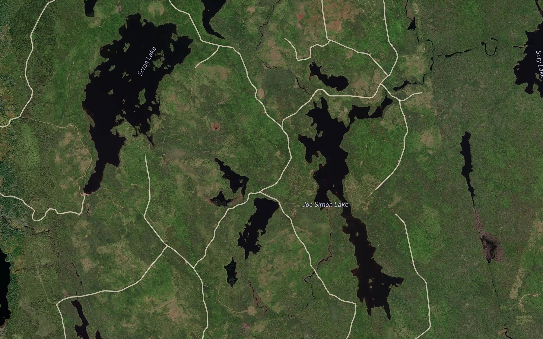 Satellite map of the Sucker Lakes