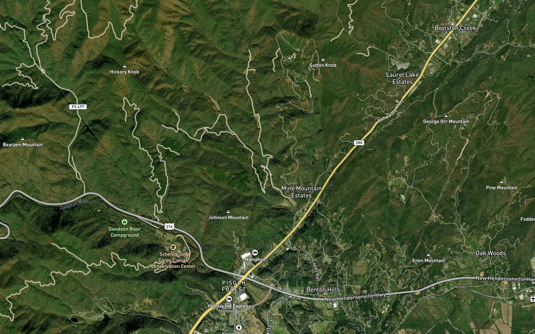 Satellite map of the South Prong Turkey Creek