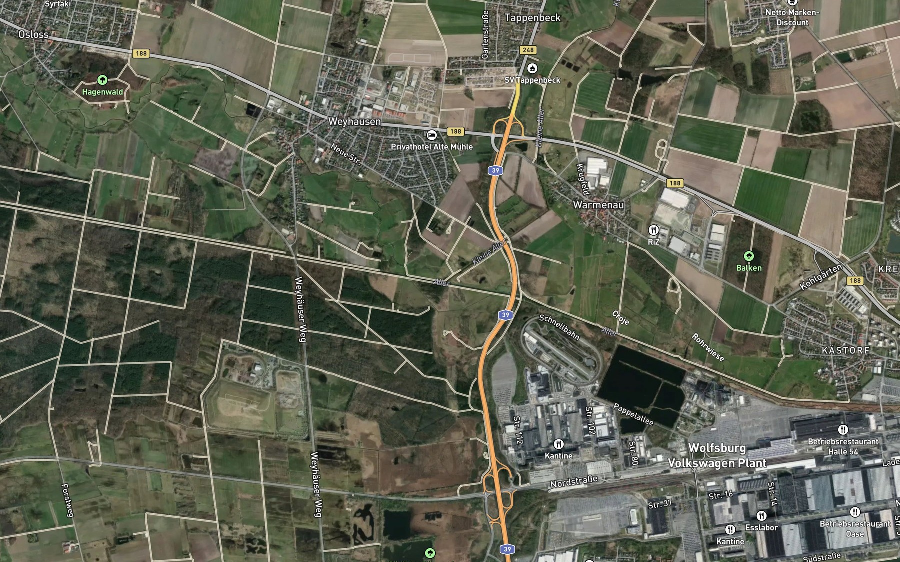 Satellite map of the Kleine Aller