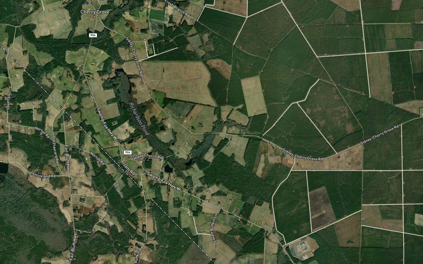 Satellite map of the Gapway Swamp