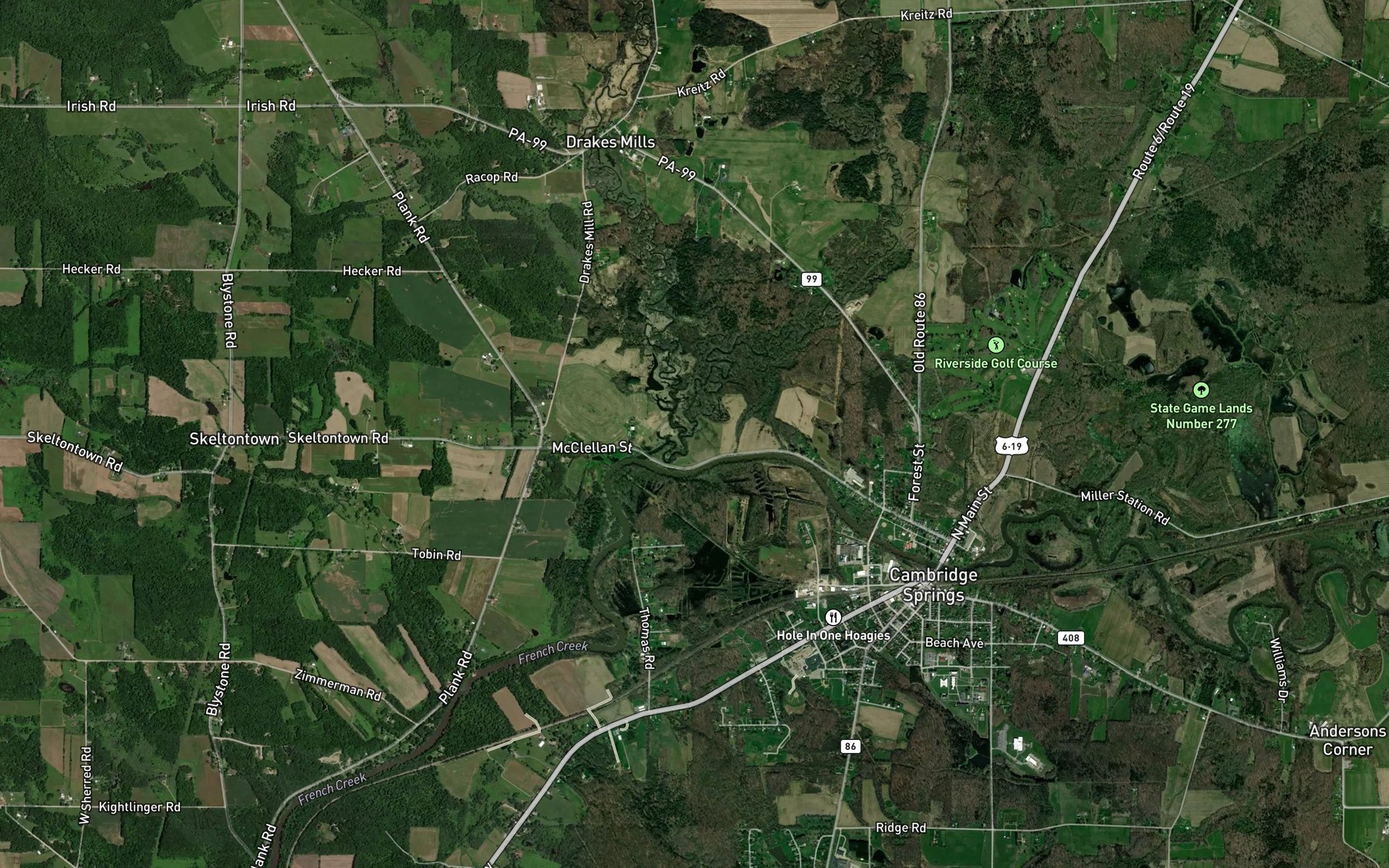 Satellite map of the Little Conneauttee Creek